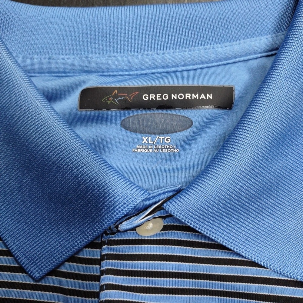 Greg Norman Play Dry Mens XL BLUE Striped Short Sleeve Golf Polo Shirt Soft - Picture 5 of 6